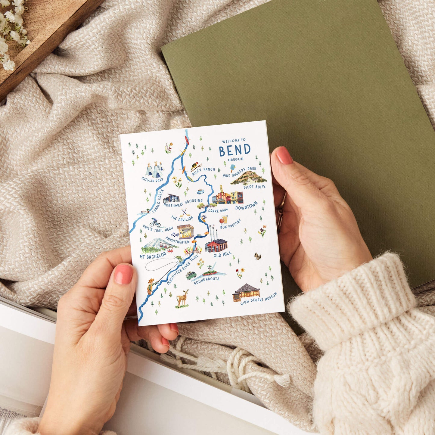 Bend, Oregon Illustrated | Watercolor Souvenir Map | Greeting Card