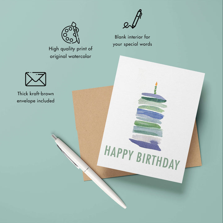 a birthday card with a watercolor christmas tree on it