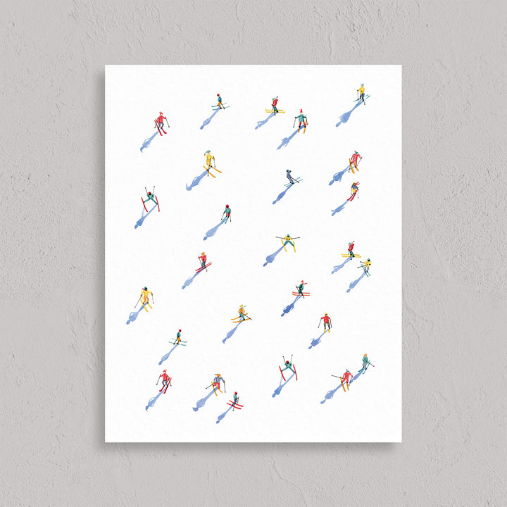 Skiers Downhill Watercolor Art Print
