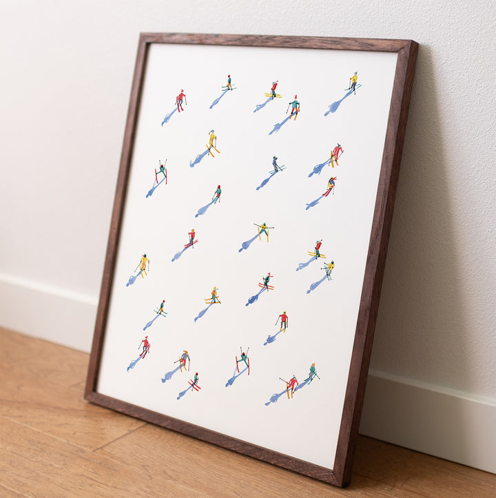 Skiers Downhill Watercolor Art Print