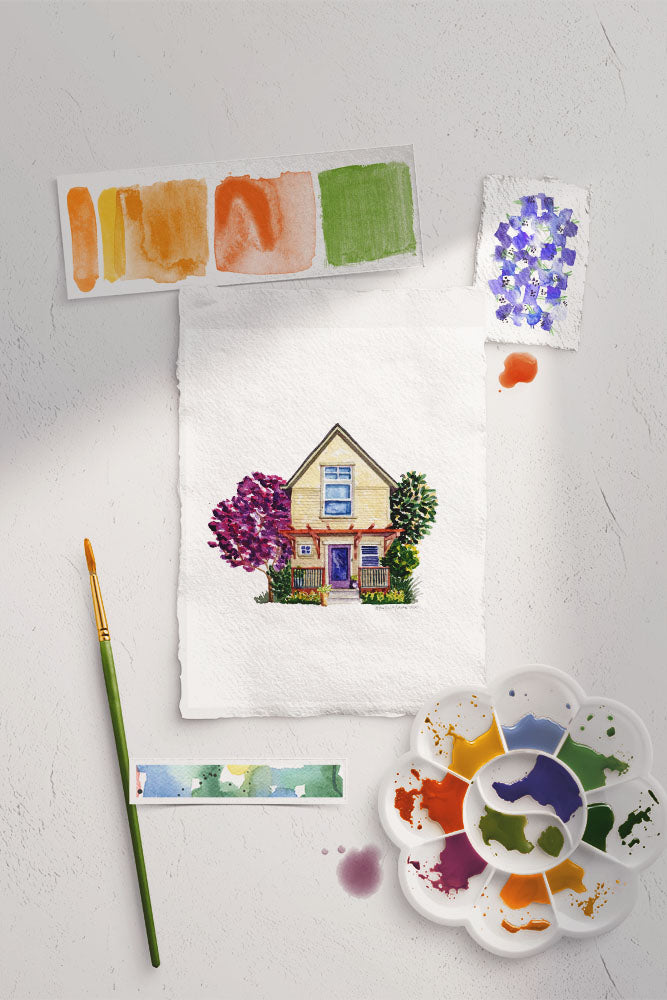Work in progress floral and architecture watercolor painting