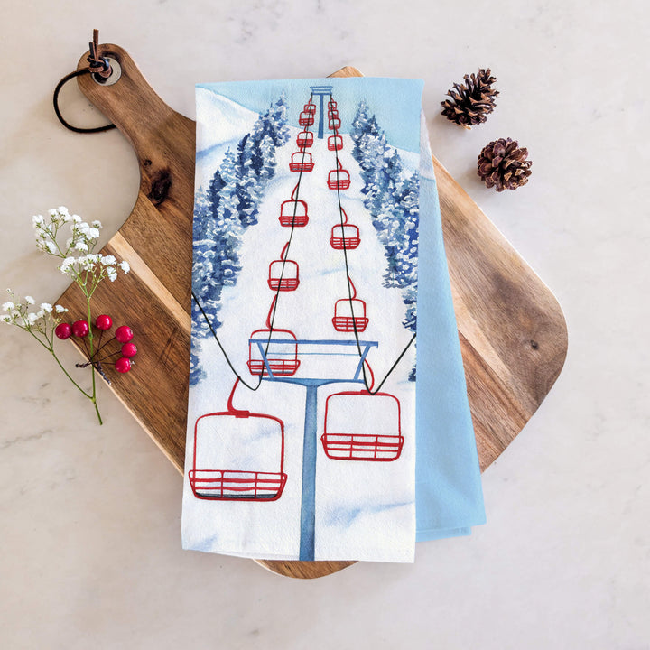 Red Chair Ski Lift | Tea Towel