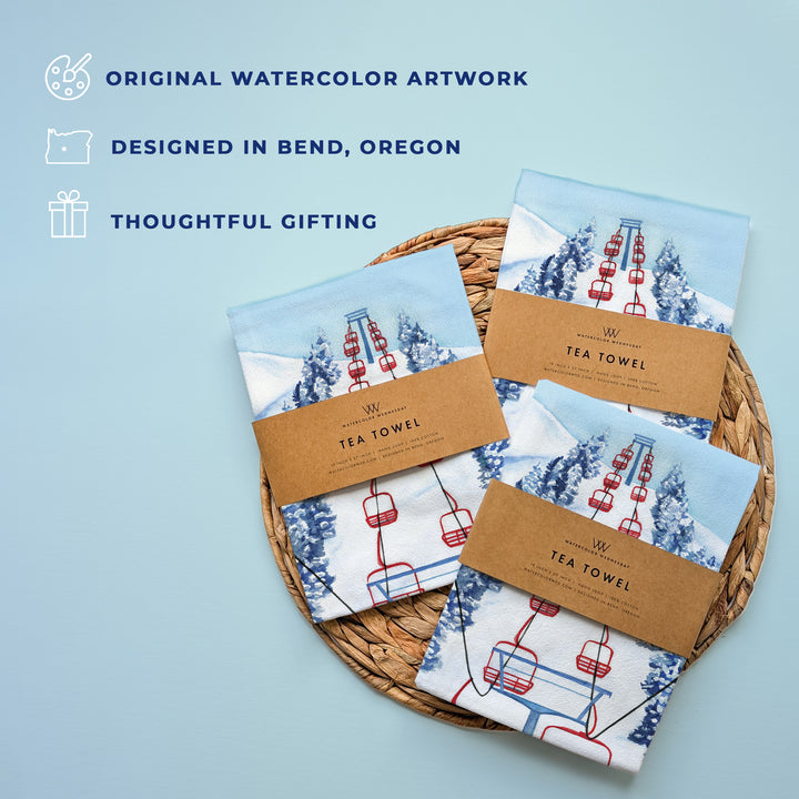 Red Chair Ski Lift | Tea Towel