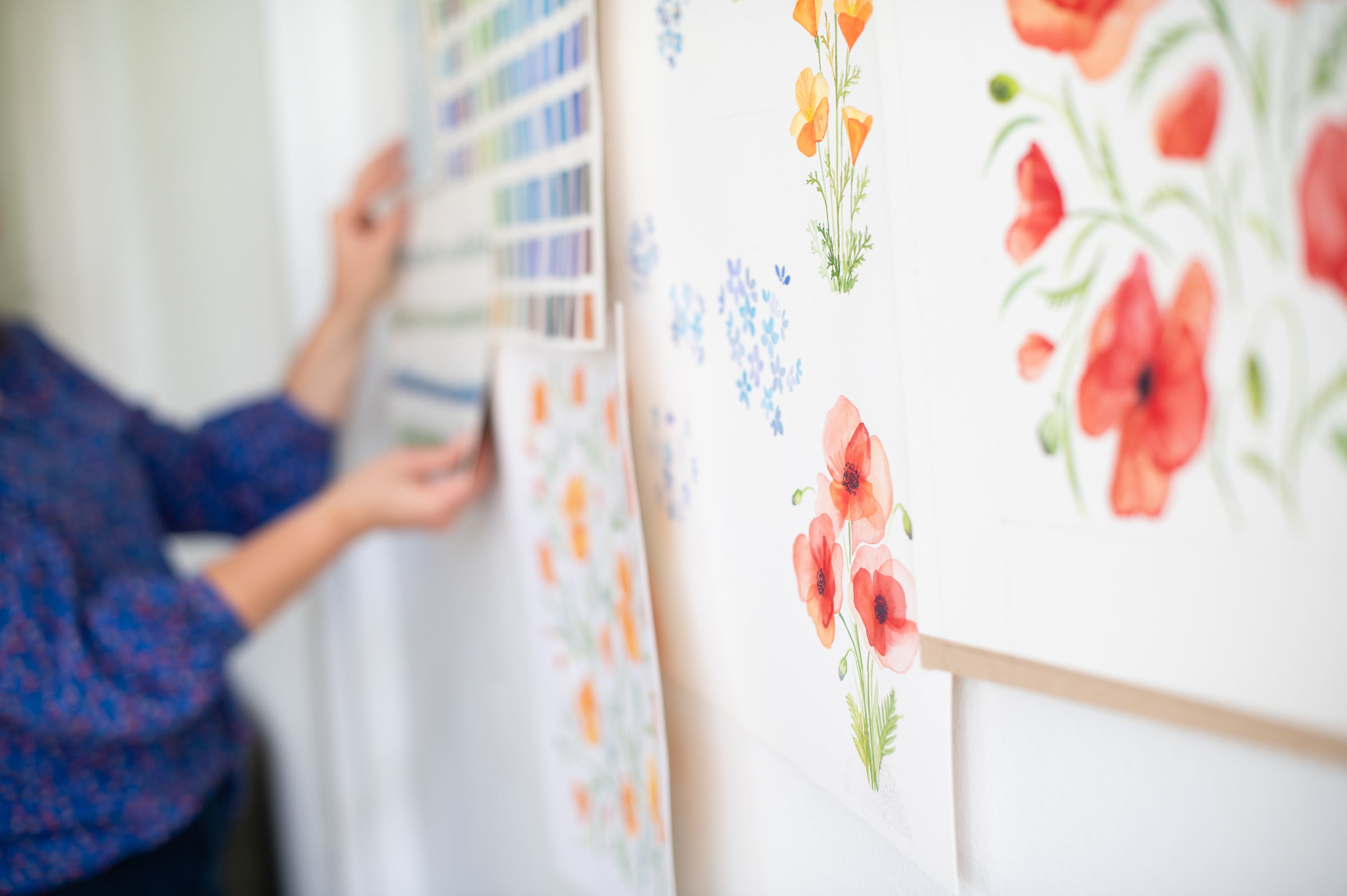 Watercolor colorful wildflowers art in progress