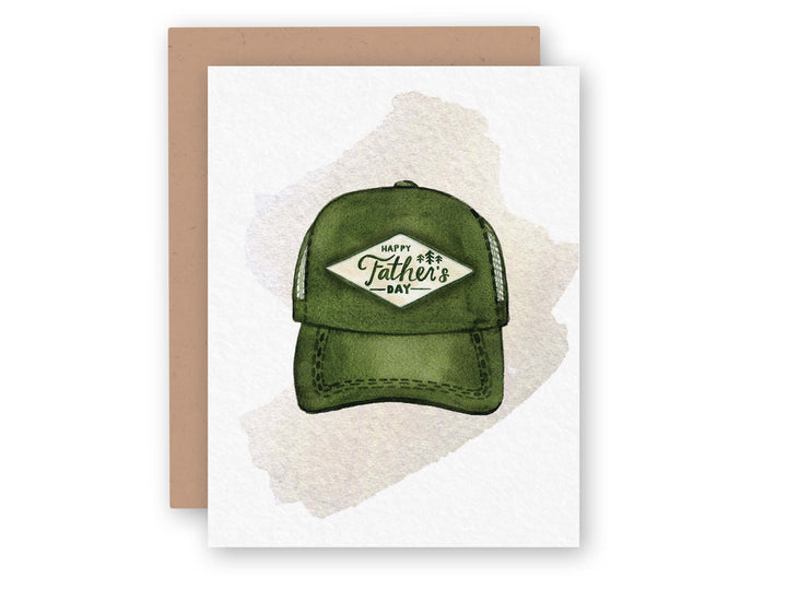a fathers day card with a green hat