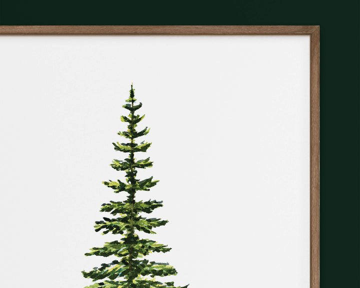 a detail view of a watercolor pine tree