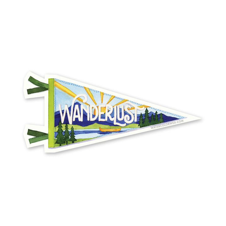 an adventure pennant sticker with the words wanderlust