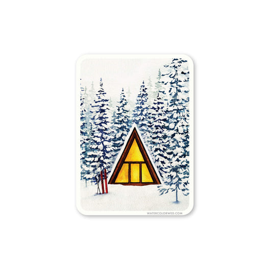 Snowy Cabin A-Frame Sticker