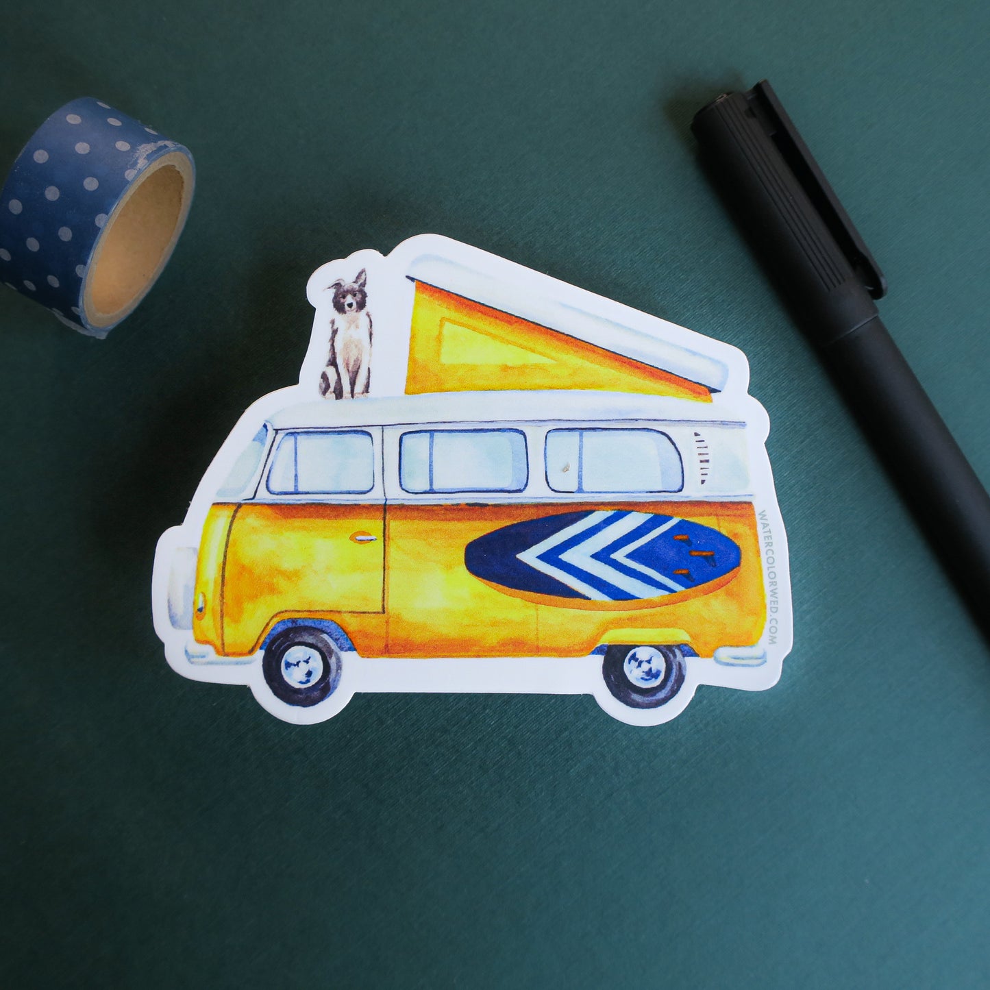 Yellow Vintage VW Bus Sticker