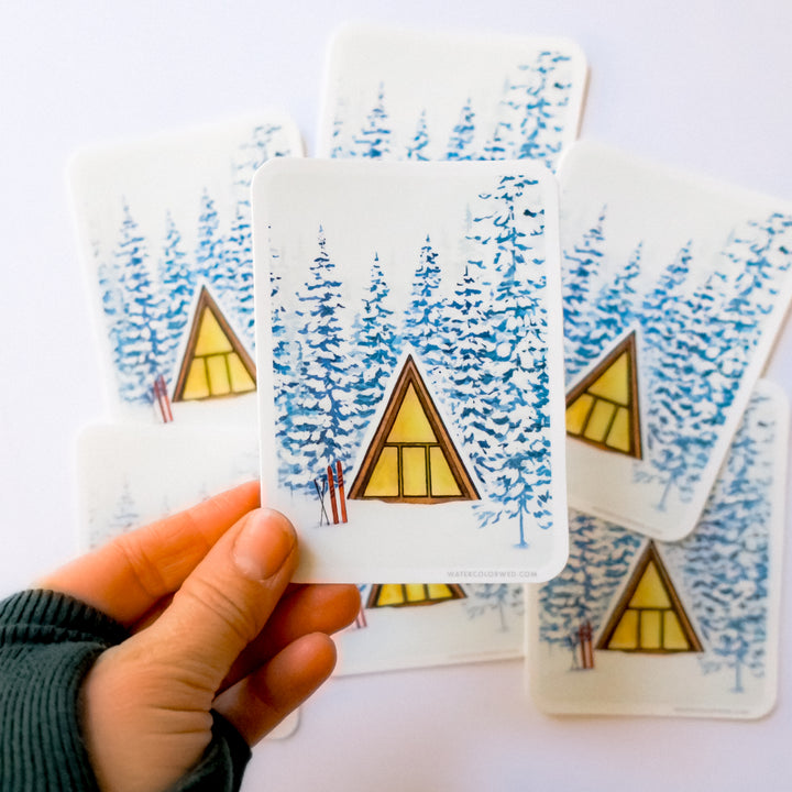 Snowy Cabin A-Frame Sticker