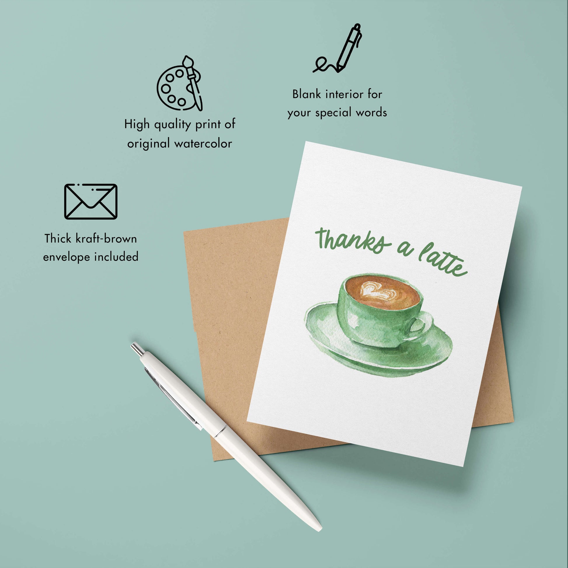 a thank you card with a picture of a cup of coffee