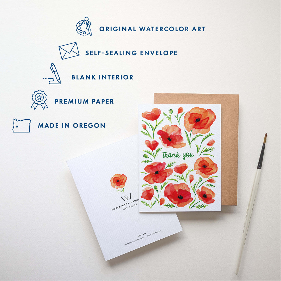Red Poppies | Thank You Card