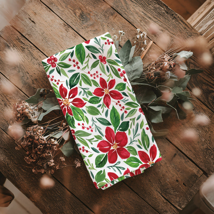 Poinsettia &amp; Holly | Tea Towel