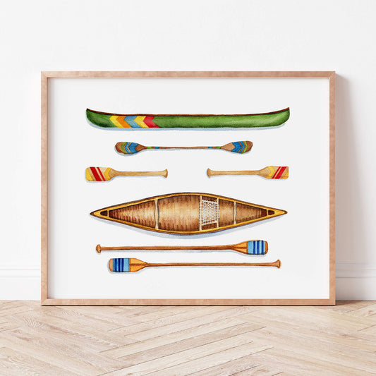 Paddles and Canoes | Watercolor Art Print