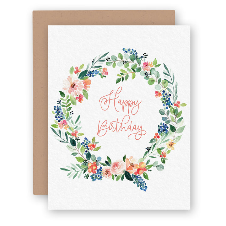 Floral Wreath Happy Birthday Card | Blank Interior