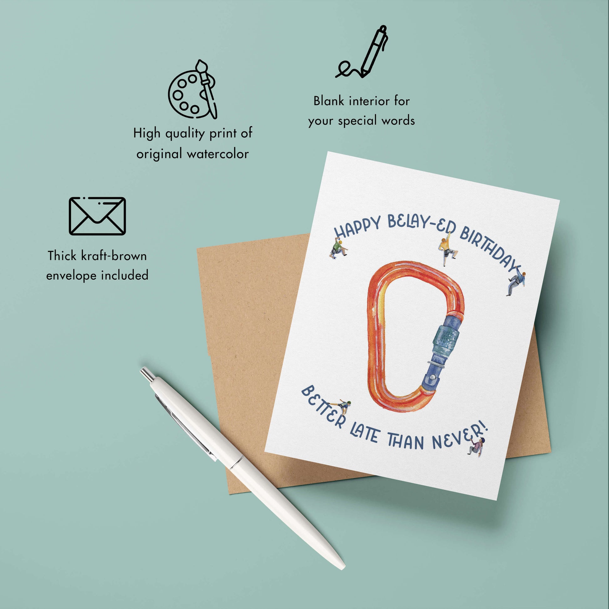 a birthday card with a picture of carabiner on it