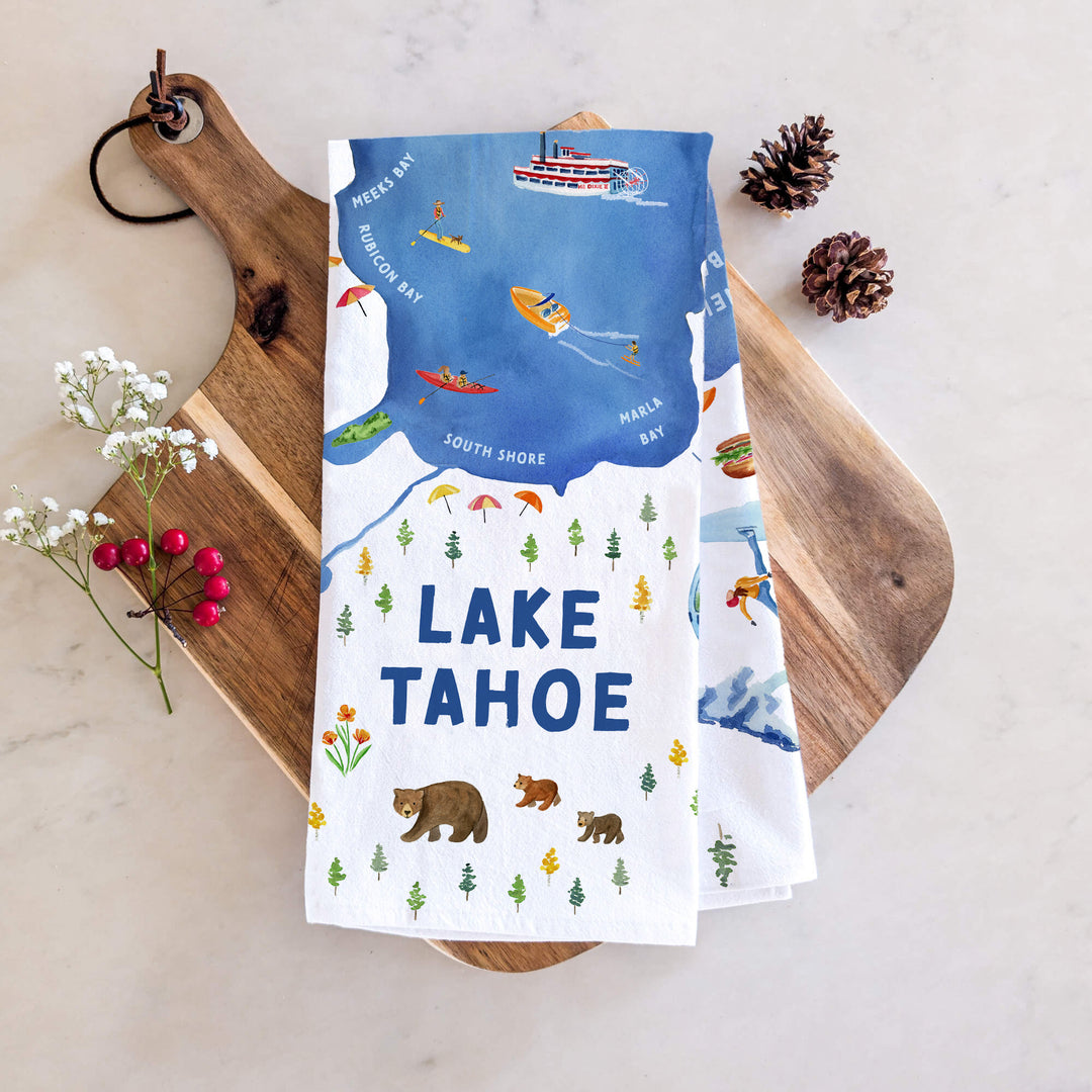 Lake Tahoe Illustrated Map | Tea Towel
