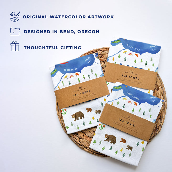 Lake Tahoe Illustrated Map | Tea Towel