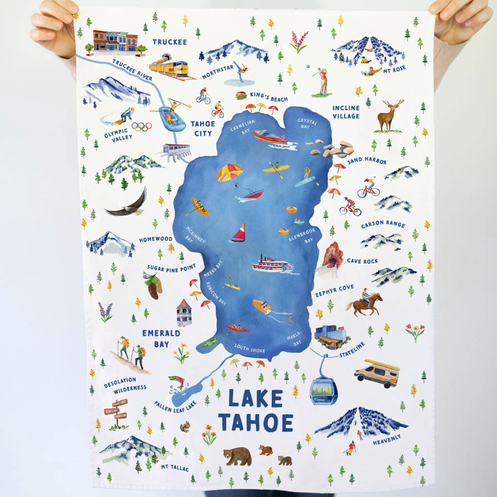 Lake Tahoe Illustrated Map | Tea Towel
