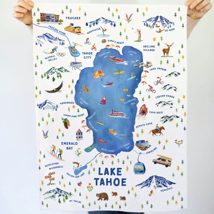 Lake Tahoe Illustrated Map | Tea Towel