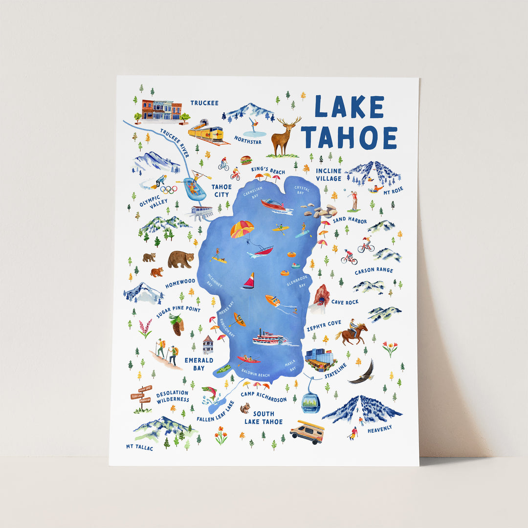 Lake Tahoe Illustrated Map | Art Print