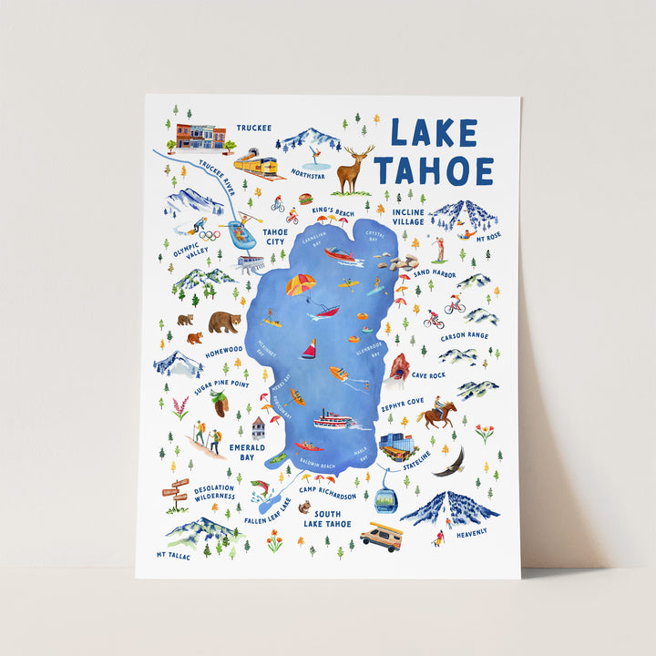 Lake Tahoe Illustrated Map | Art Print