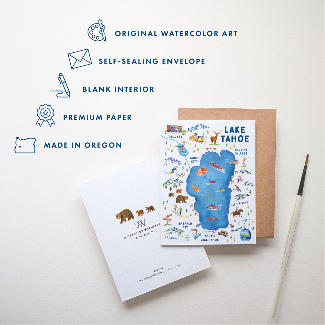 Lake Tahoe Map | Greeting Card