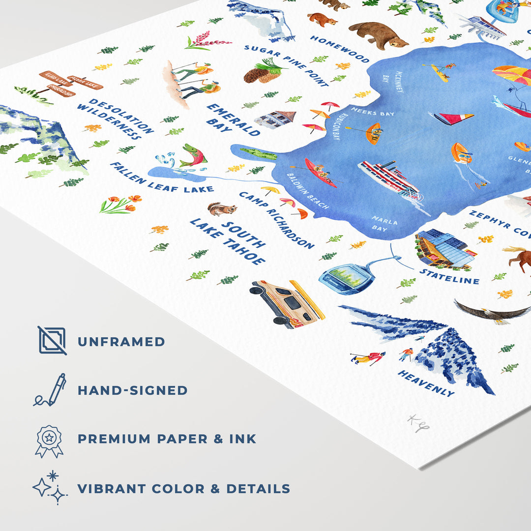 Lake Tahoe Illustrated Map | Art Print