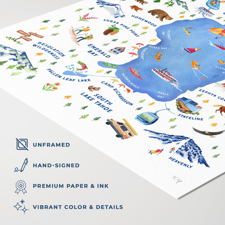 Lake Tahoe Illustrated Map | Art Print