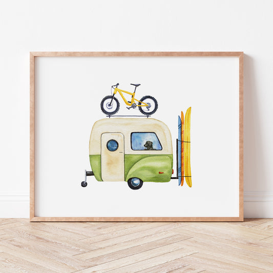 Vintage Green Camper | Watercolor Art Print