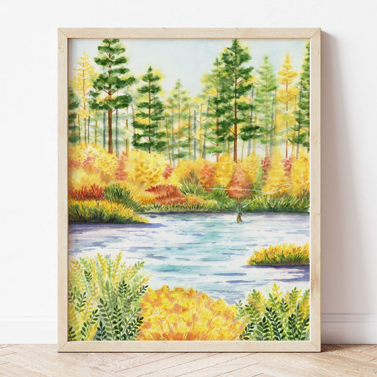 Autumn Angler | Watercolor Art Print