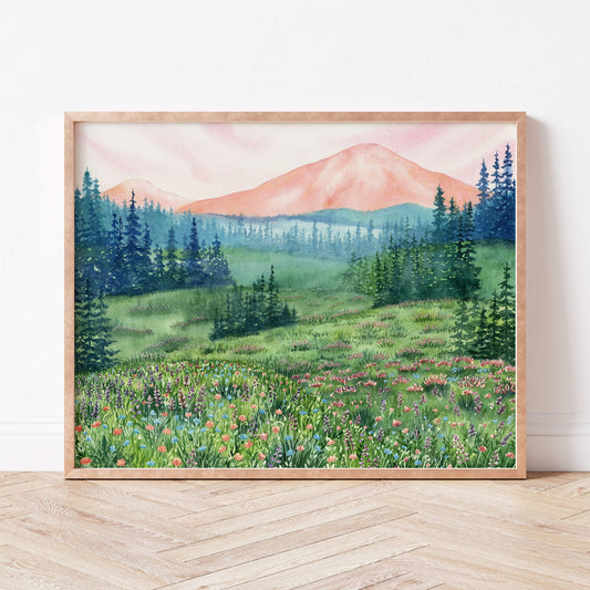 Mountains in Bloom | Watercolor Art Print