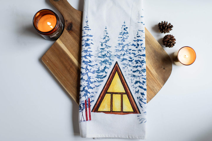 Snowy Cabin Tea Towel