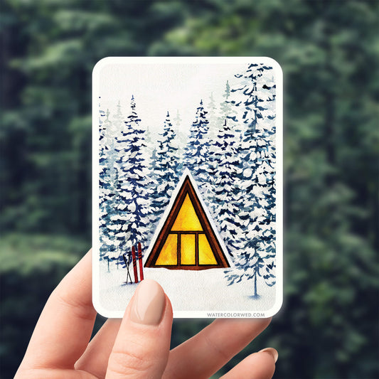 Snowy Cabin A-Frame Sticker