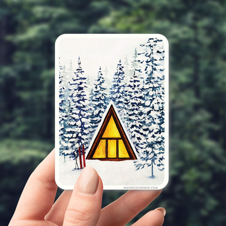 Snowy Cabin A-Frame Sticker