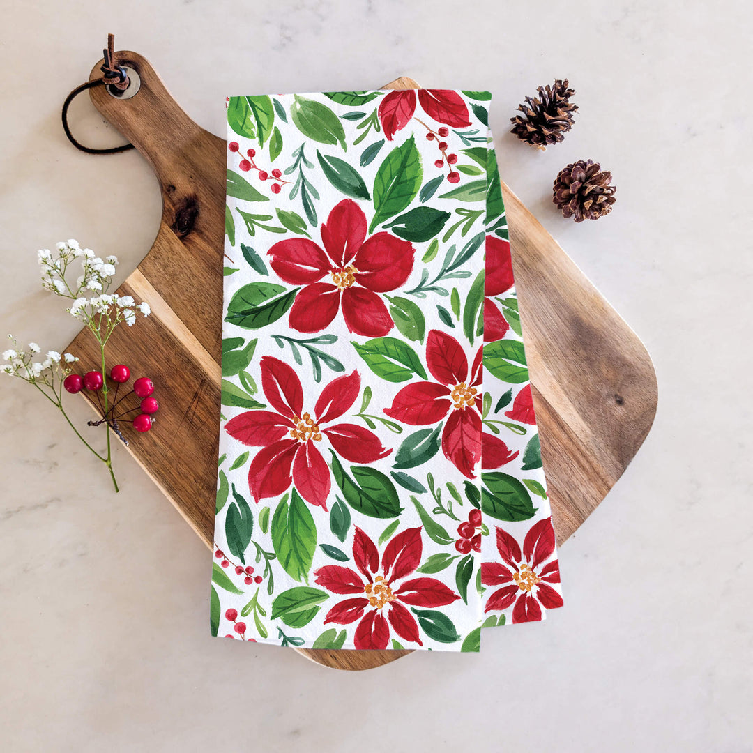 Poinsettia &amp; Holly | Tea Towel