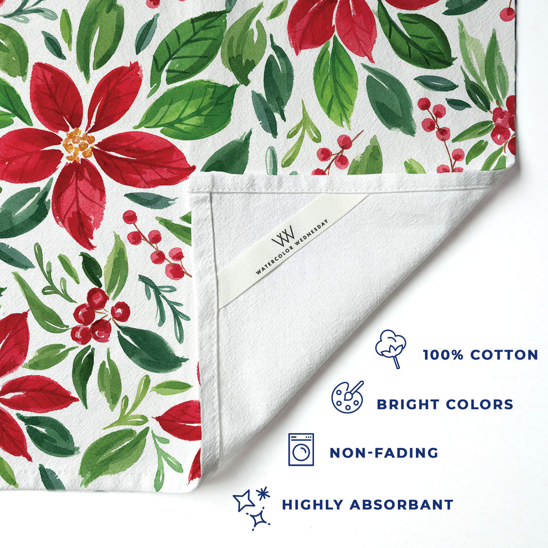 Poinsettia &amp; Holly | Tea Towel