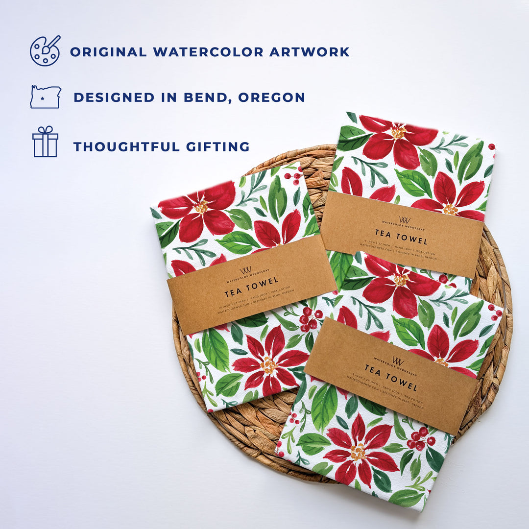 Poinsettia &amp; Holly | Tea Towel