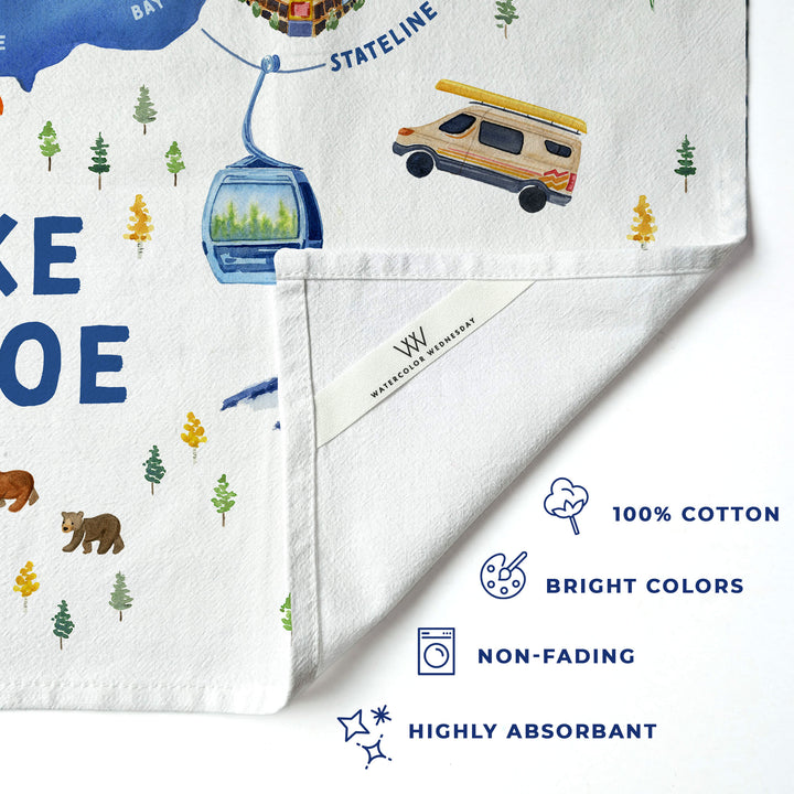 Lake Tahoe Illustrated Map | Tea Towel