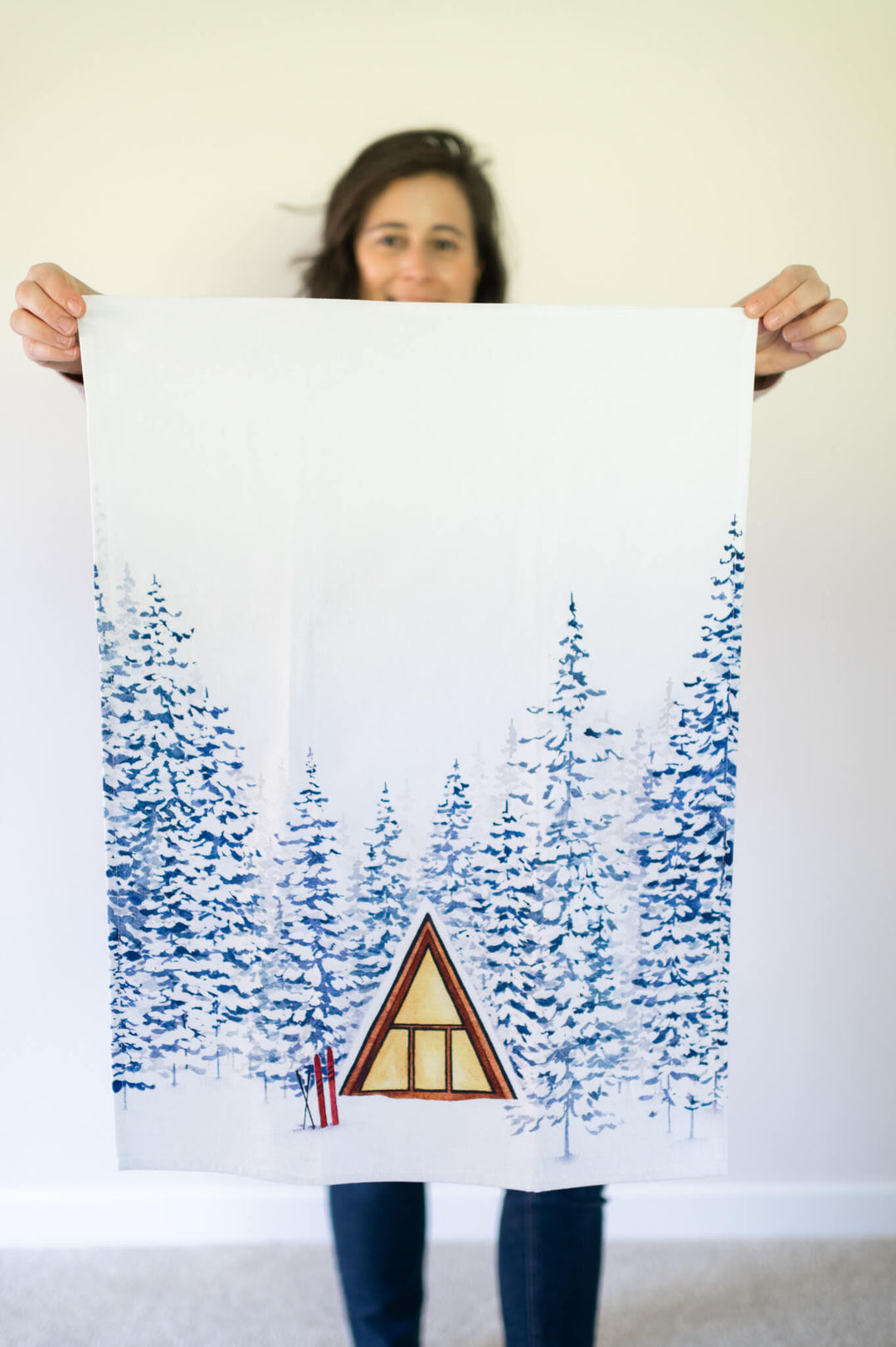 Snowy Cabin Tea Towel