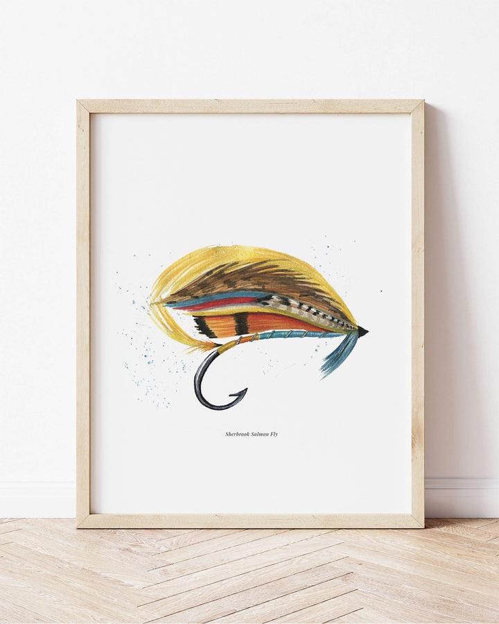 art print of watercolor painting of a salmon fly