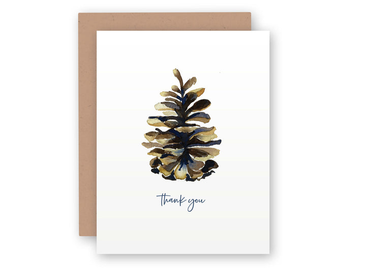 a thank card with a pine cone on it