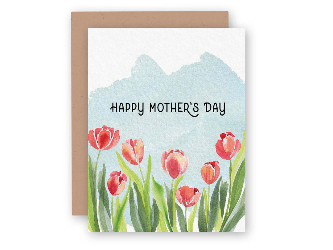 a mother's day card with watercolor tulips