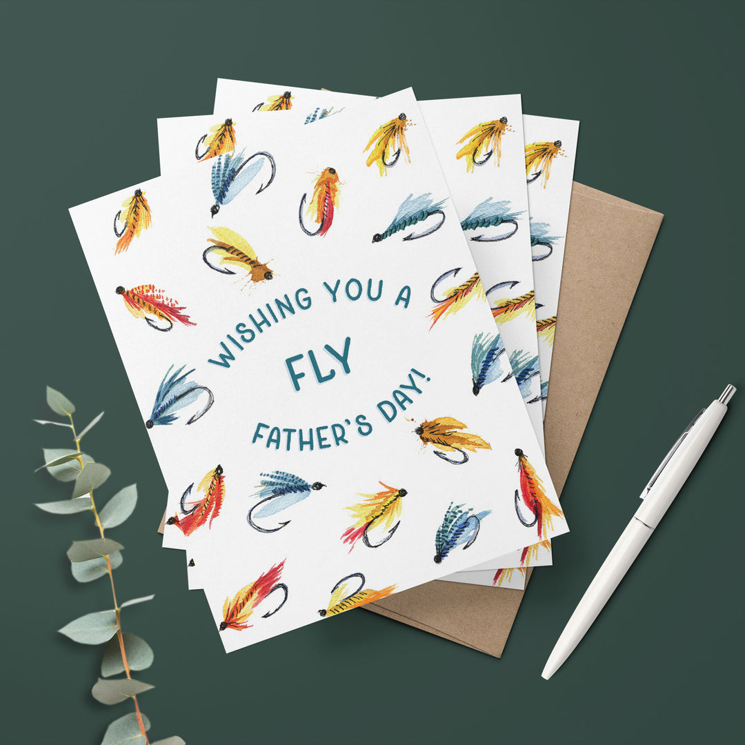 three father's day greeting cards with fly fishing flies