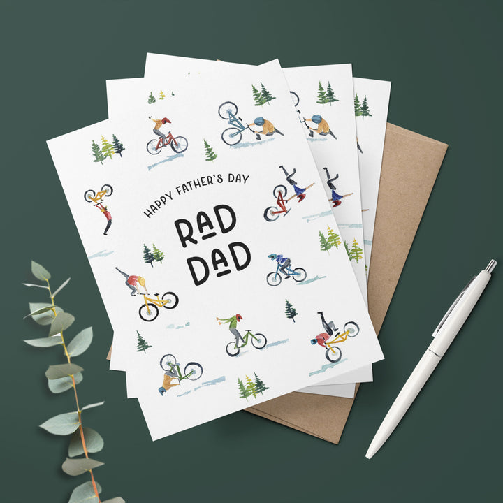 three greeting cards with the words, happy father's day, and bicycles