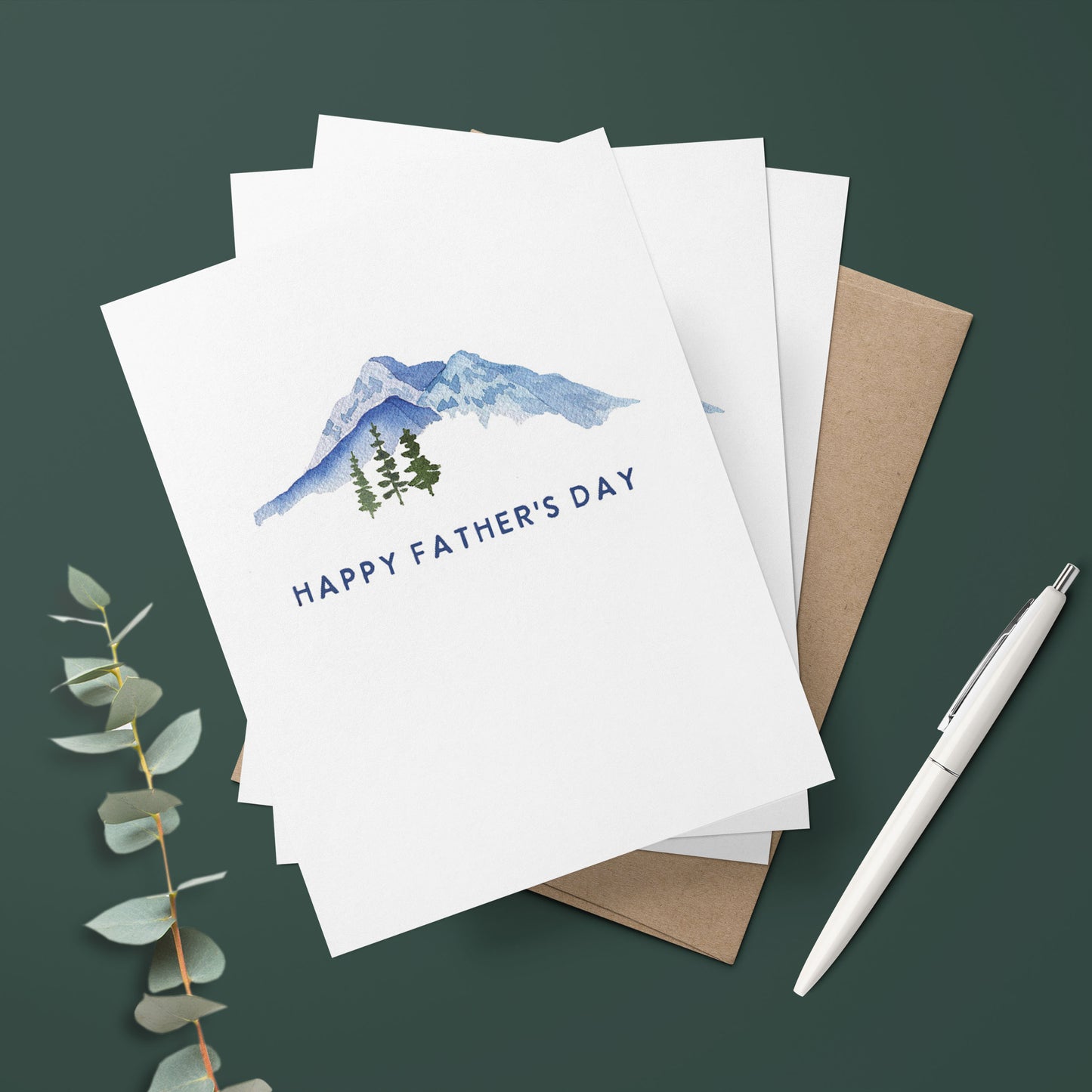Minimalist Blue Watercolor Landscape | Father's Day Greeting Card