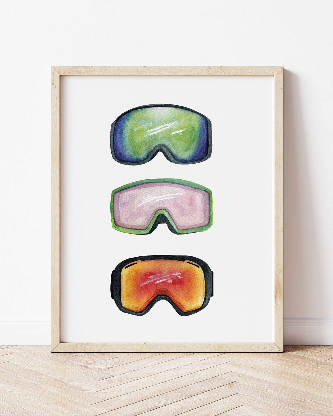 a framed print of a pair of ski goggles