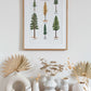 a collection of vases and frame watercolor print of pine trees
