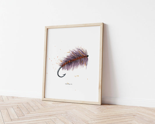 Woolly Bugger Fishing Fly Tie for Salmon | Watercolor Illustration Art Print