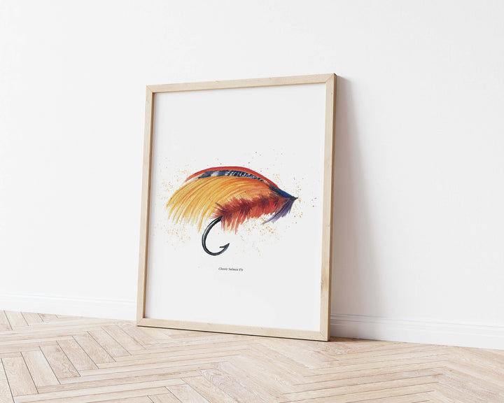 framed fly fishing watercolor art